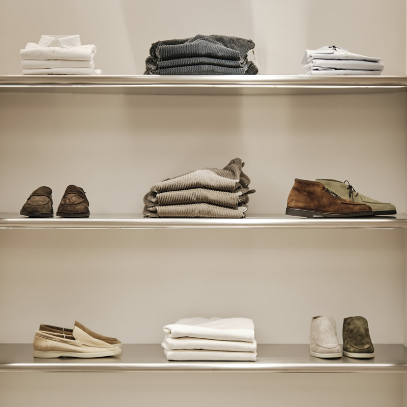 Detail of the carefully curated selection of fashion and footwear at the Colom concept store