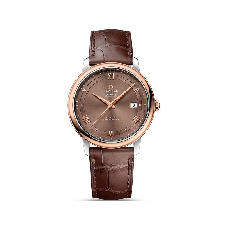 Omega De Ville watch in steel and rose gold with a brown dial