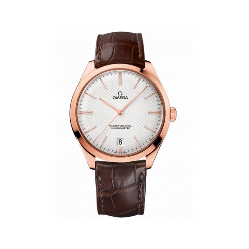 Omega De Ville watch with automatic movement, rose gold case and silver-plated dial
