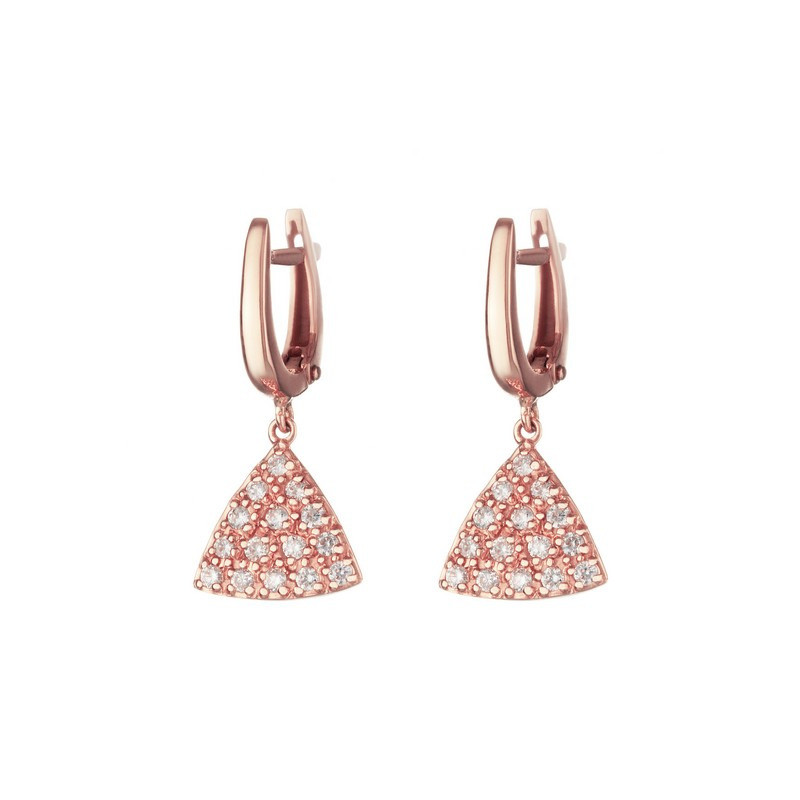 Rose gold triangle-shaped earrings with diamonds by Setenta y Nueve