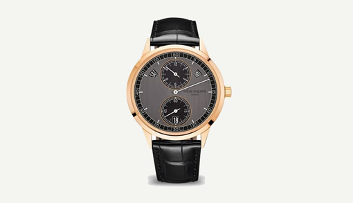 Annual Calendar watch with a rose gold case and a two-colored dial in black and graphite