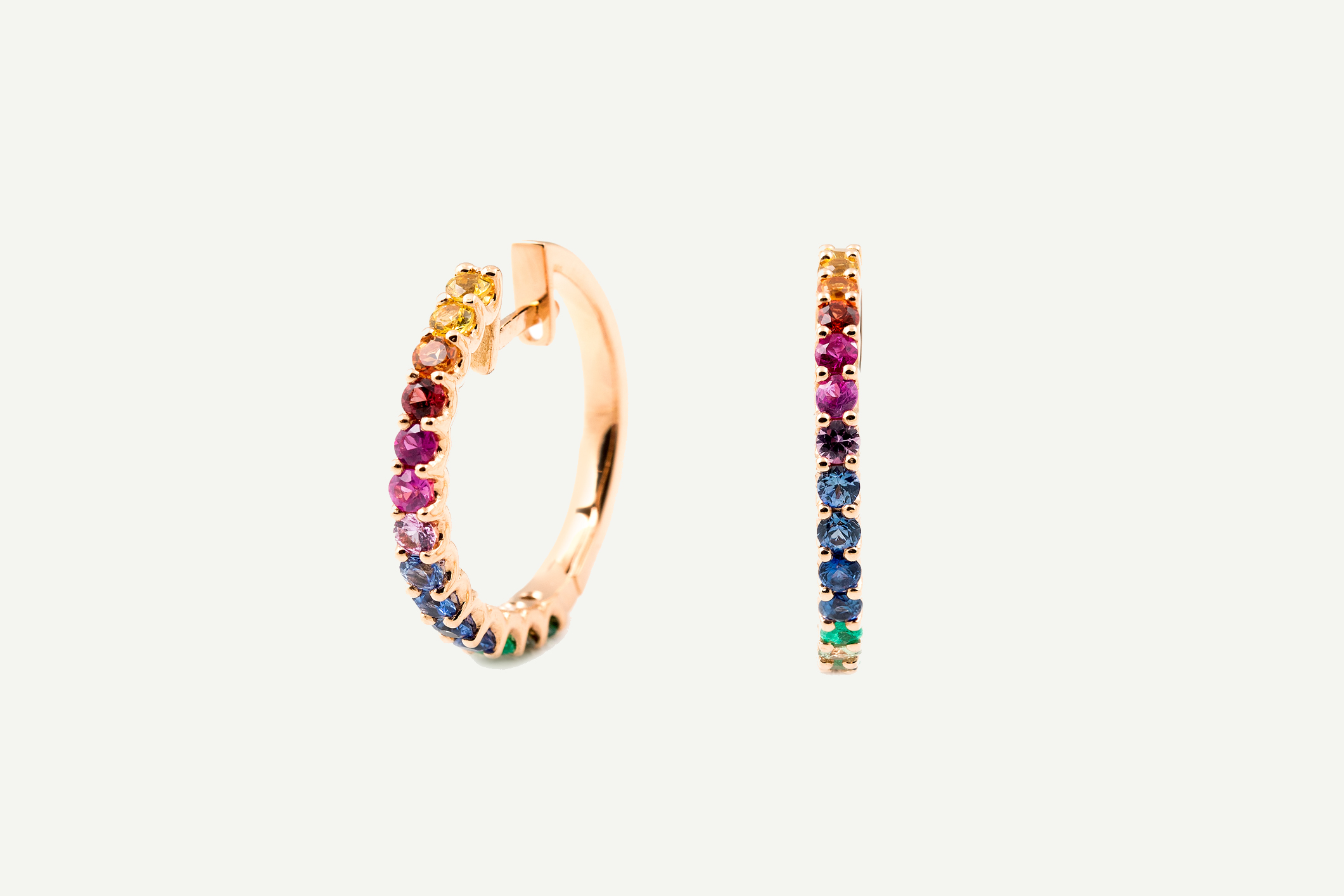 Pendientes con piedras multicolor Rainbow en oro rosa de la firma Setenta y Nueve