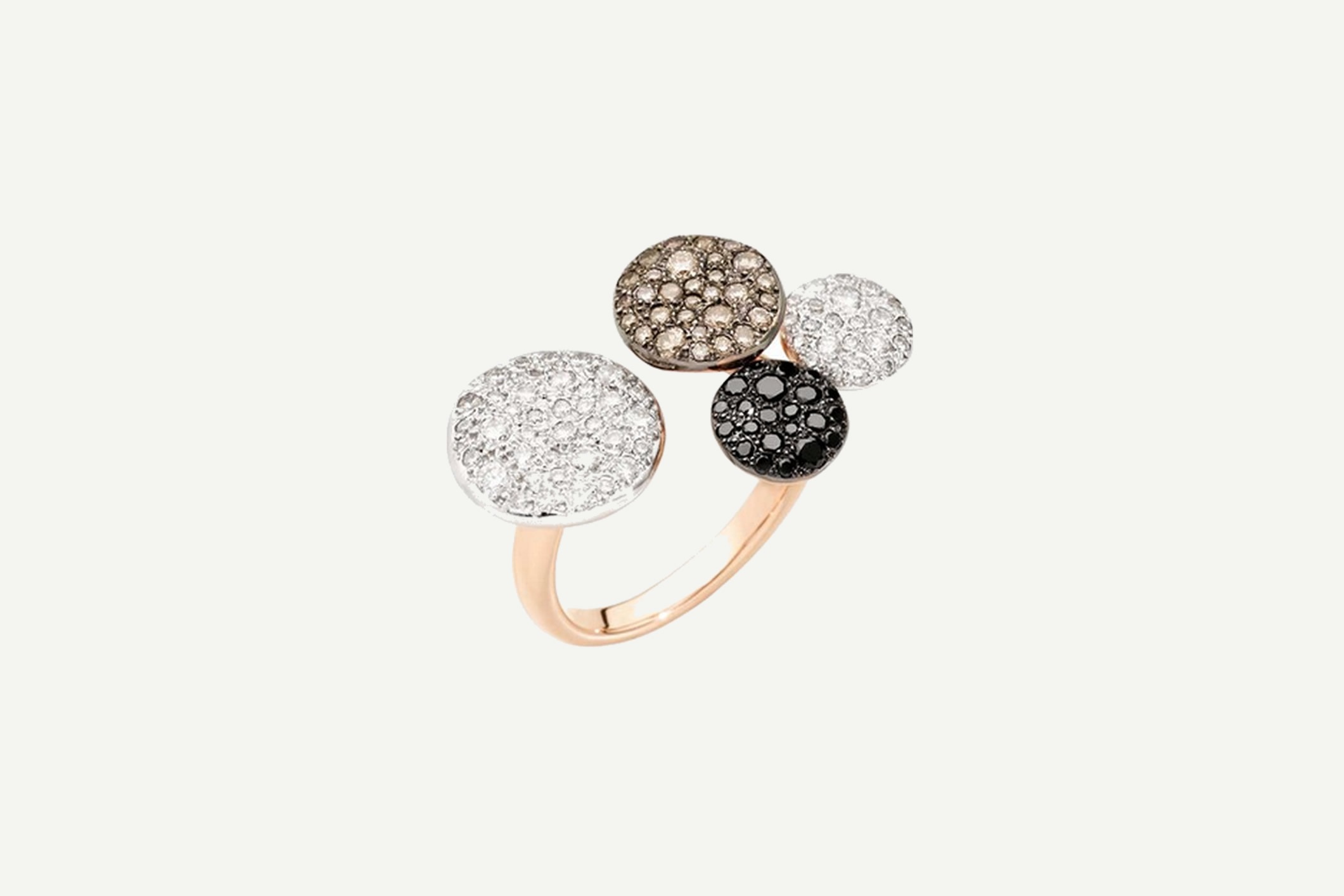 Ring with a combination of white, black, and brown coloured diamonds