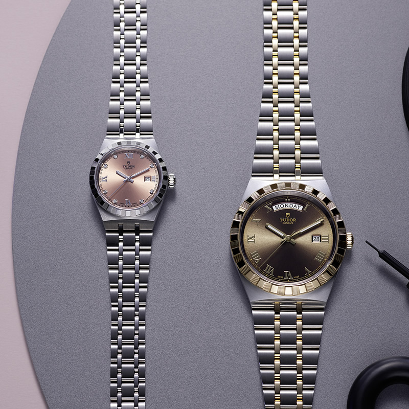 Dos versiones del nuevo reloj Tudor Royal: con esfera chocolate y salmón