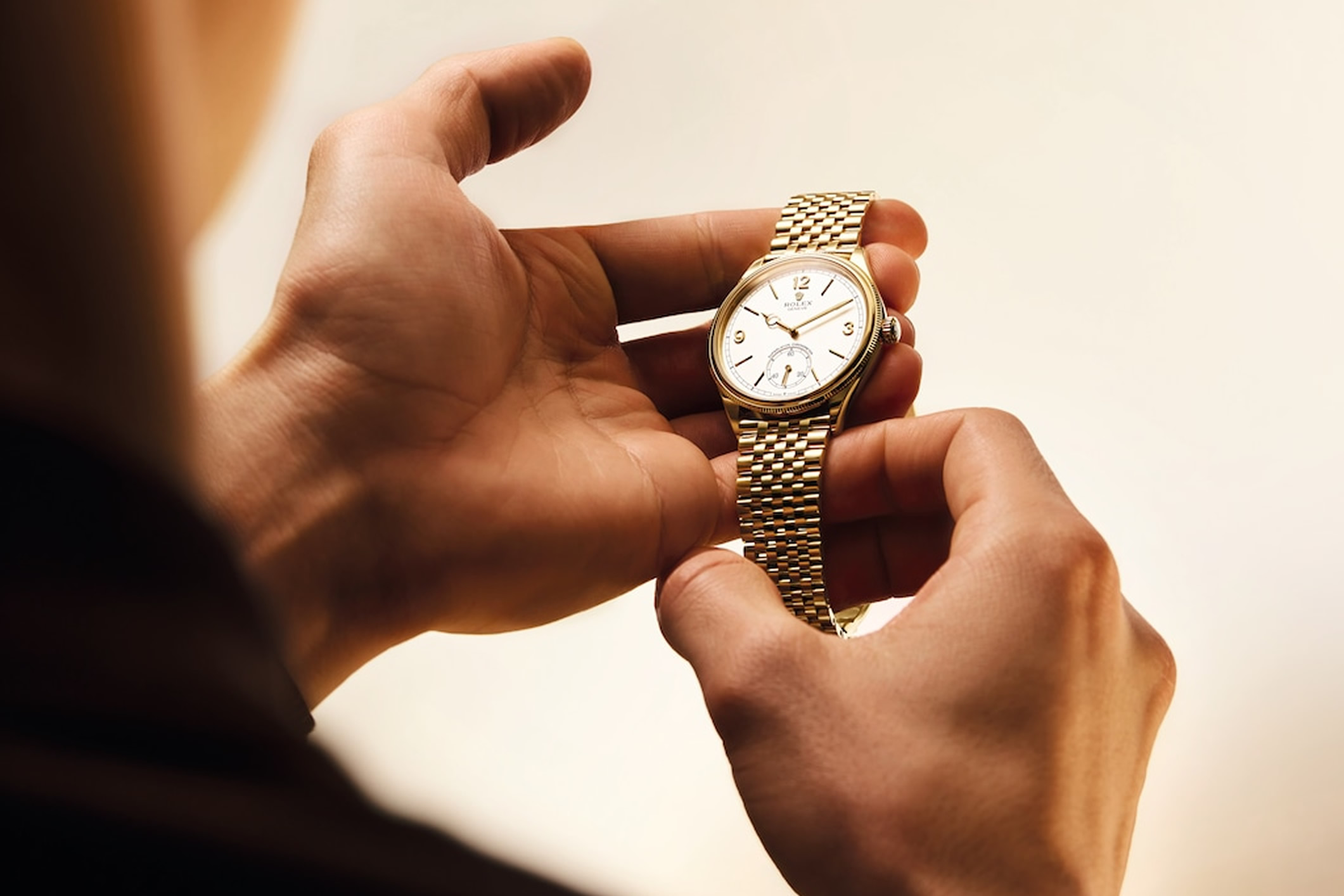 Detalle del brazalete Settimo del Rolex 1908 en oro amarillo de 18 quilates