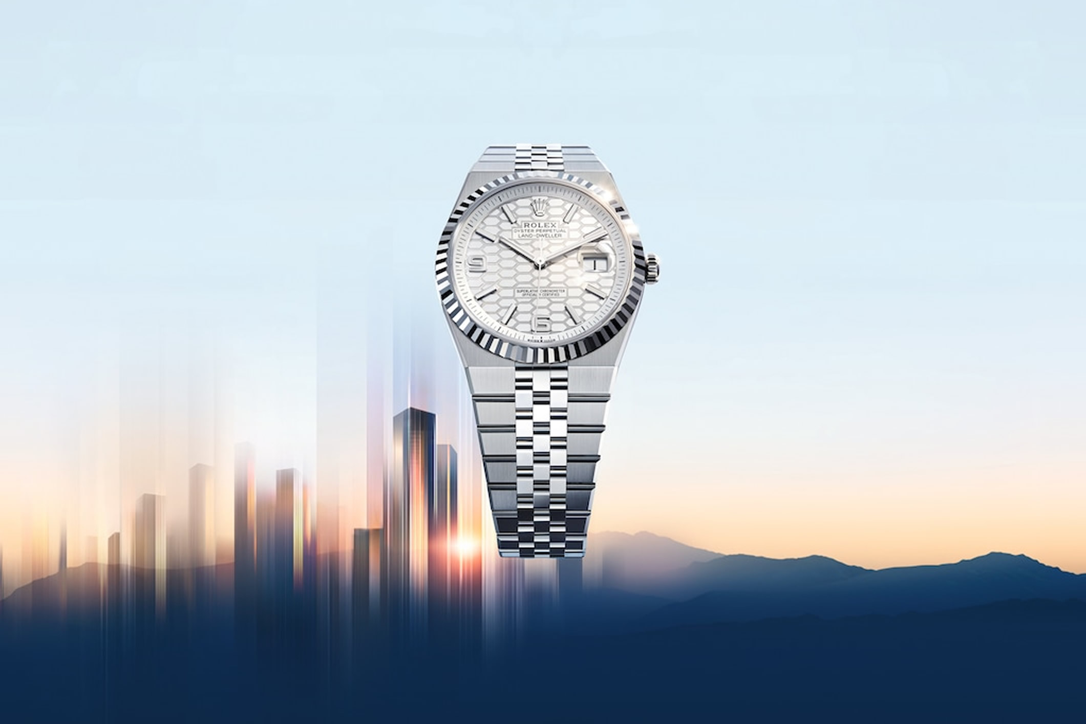Rolex Land-Dweller 40 mm en Rolesor blanco con esfera blanca de motivo nido de abeja