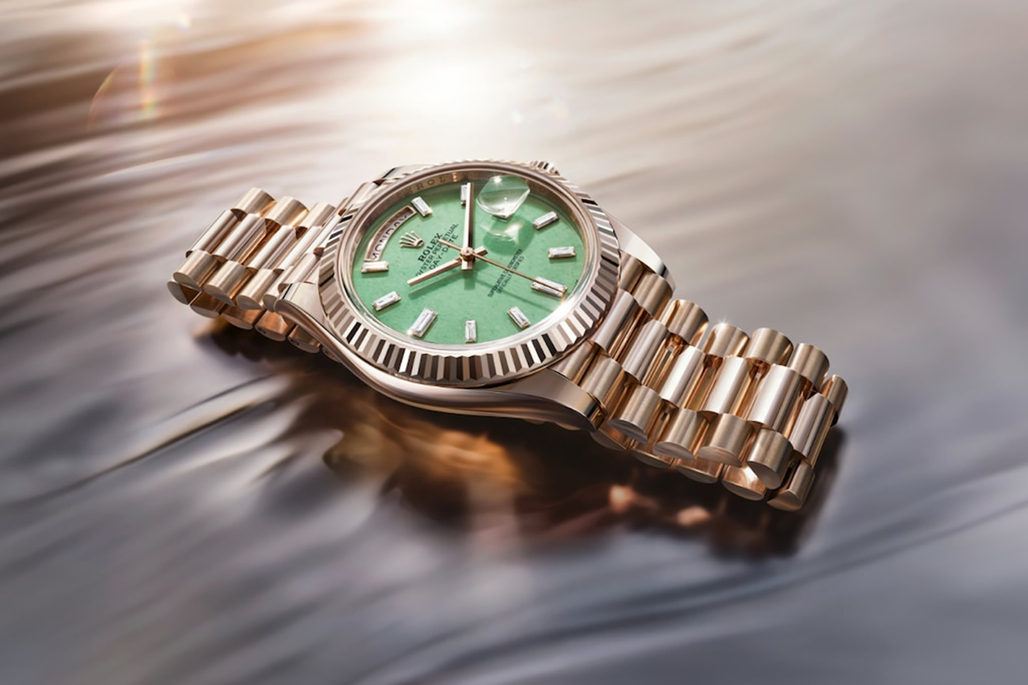 Rolex Day-Date 40 Jubilee Gold esfera verde venturina
