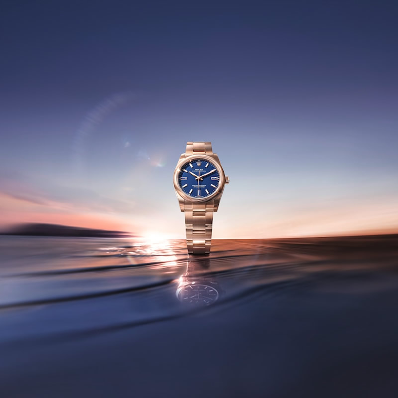 Rolex Oyster Perpetual 34 oro Everose esfera azul