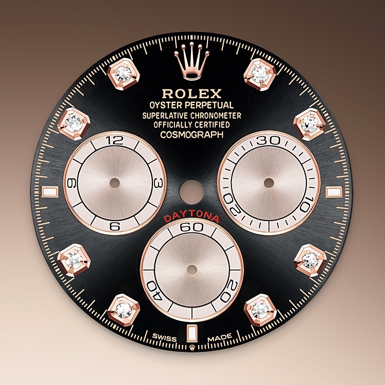  Esfera Negro vivo y Sundust engastada de diamantes Rolex Cosmograph Daytona oro Everose de 18 quilates en Relojería Alemana