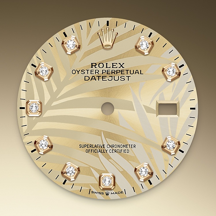Golden, palm motif set with diamonds dial Rolex Datejust 36 in Relojería Alemana