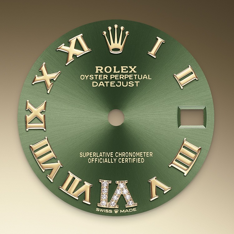 Color Verde oliva engastada en diamantes Rolex Datejust 31 en Relojería Alemana