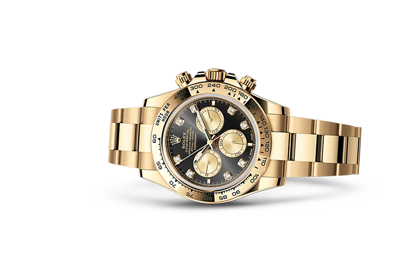 Rolex Cosmograph Daytona yellow gold and Bright black and golden dial set with diamonds in Relojería Alemana