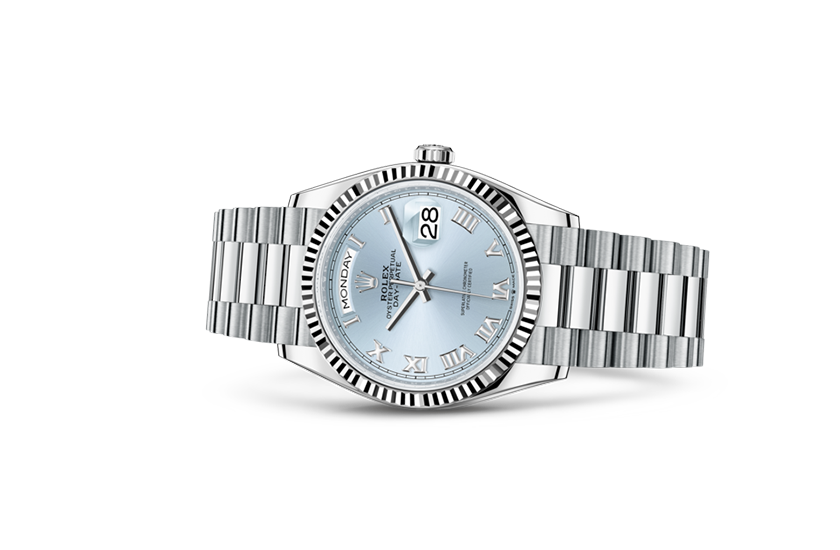 Rolex Day-Date 36 de platinum and blue dial glaciar in Relojería Alemana 