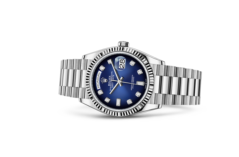  Rolex Day-Date 36 white gold and Blue ombré set with diamonds dial in Relojería Alemana 