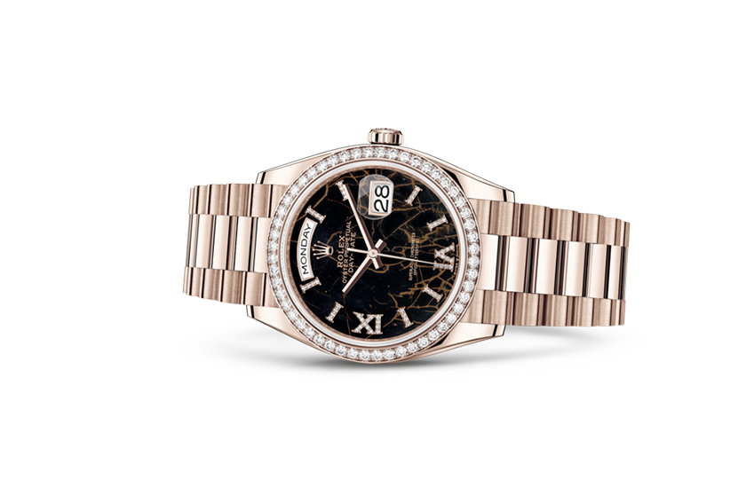 Rolex Day-Date 36 Everose gold, diamonds and Eisenkiesel dial set with diamonds in Relojería Alemana 