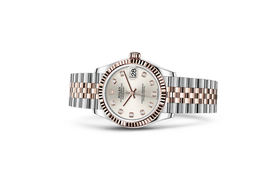 Rolex watch Datejust 31 Oystersteel, Everose gold and silver dial set with diamonds Relojería Alemana in Mallorca