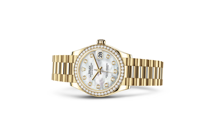 Reloj Rolex Datejust 31  de oro amarillo, diamantes y esfera de nácar blanco engastada de diamantes  Relojería Alemana en Mallorca