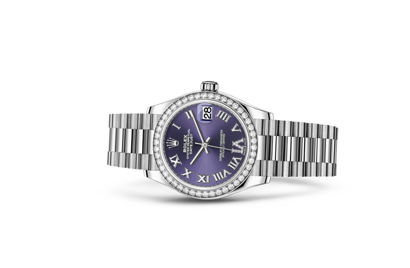 Rolex watch Datejust 31 white gold and diamonds and  Aubergine dial set with diamonds Relojería Alemana in Mallorca