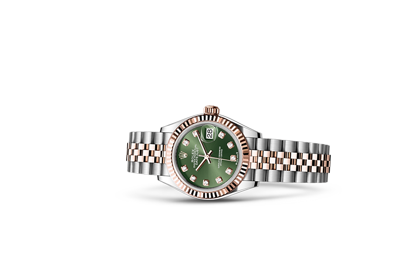 Rolex watch Lady-Datejust Oystersteel and Everose gold, and Olive green dial set with diamonds in Relojería Alemana