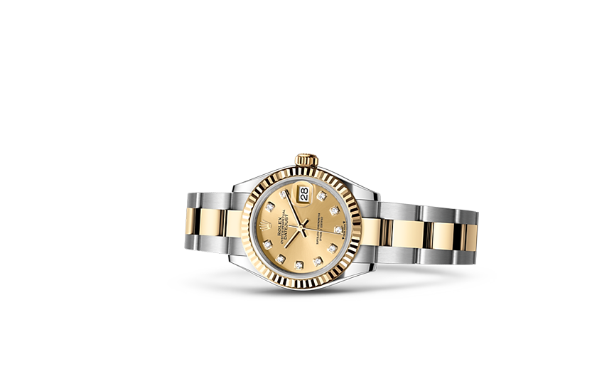Rolex watch Lady-Datejust Oystersteel and yellow gold, and champagne-colour dial set with diamonds in Relojería Alemana