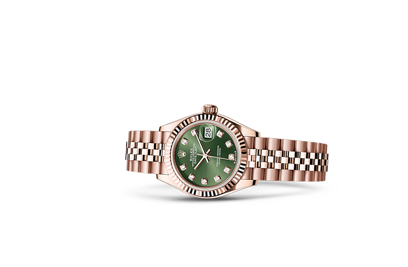Reloj Rolex Lady-Datejust oro Everose, y esfera Verde oliva engastada con diamantes en Relojería Alemana