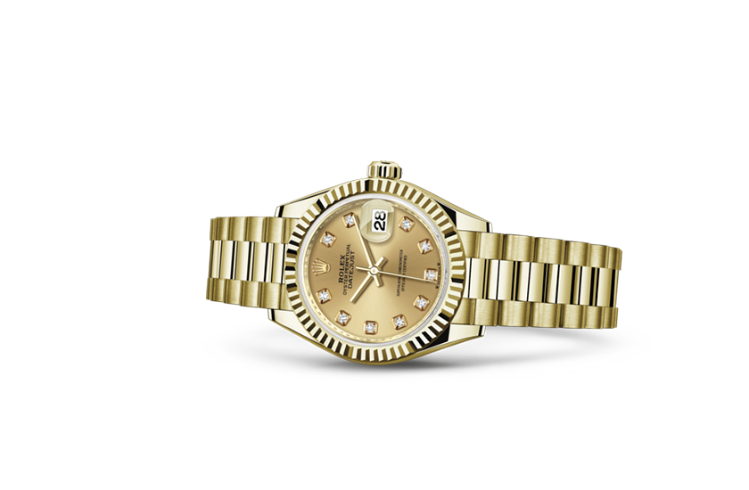 Rolex watch Lady-Datejust yellow gold and champagne-colour dial set with diamonds in Relojería Alemana 