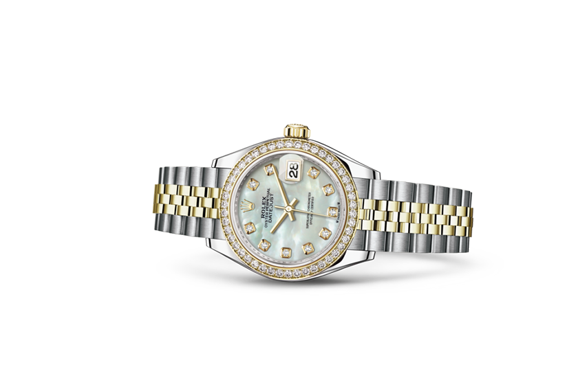 Rolex Lady-Datejust de acero Oystersteel, oro amarillo, esfera de nácar blanco engastada de diamantes en Relojería Alemana