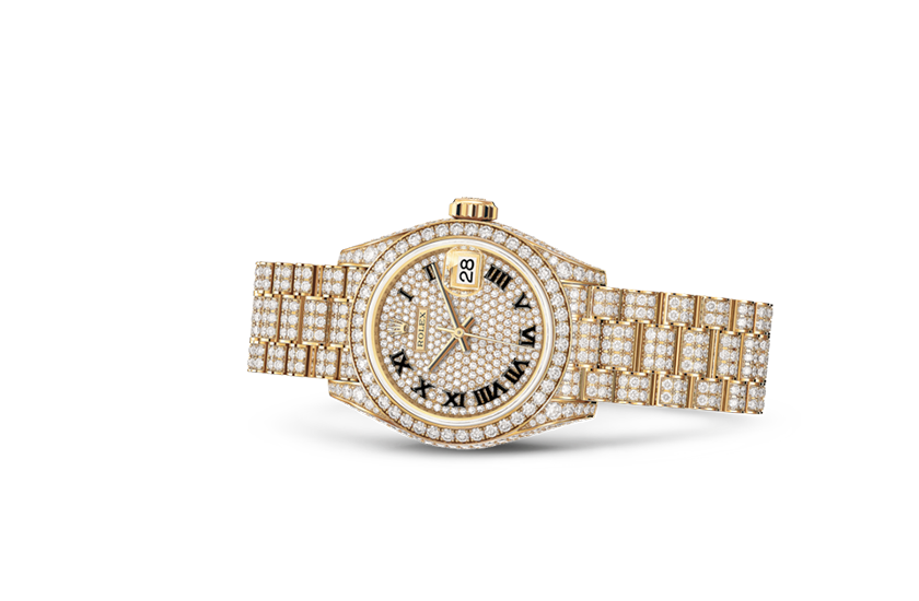 Rolex watch Lady-Datejust yellow gold, diamond-paved dial in Relojería Alemana