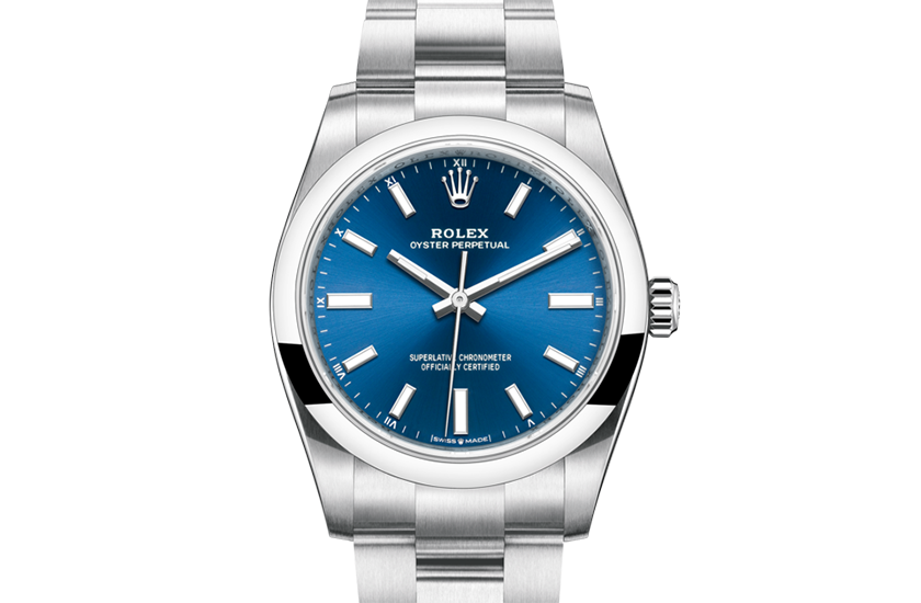 Rolex Oyster Perpetual 34 Oystersteel and Bright blue dial in Relojería Alemana 