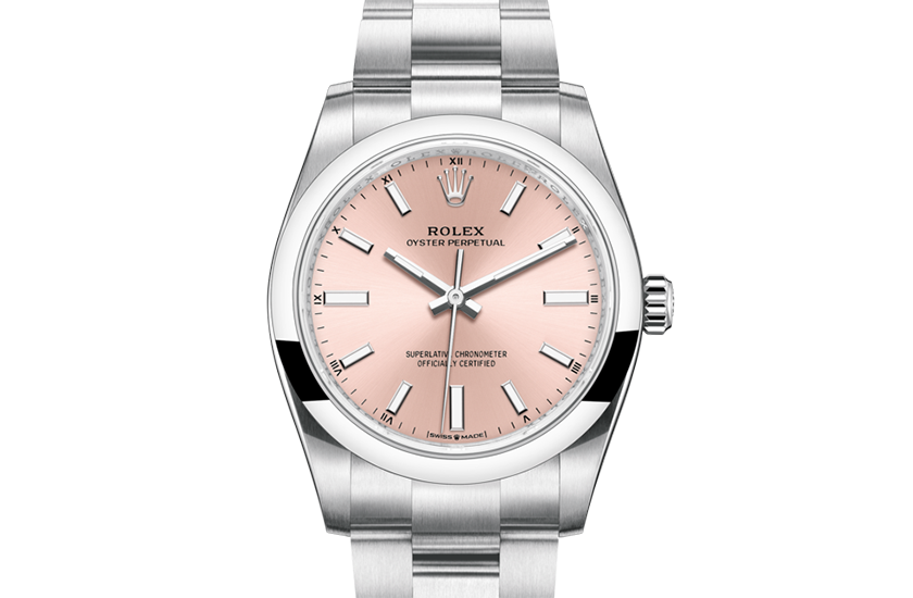 Rolex Oyster Perpetual 34 Oystersteel and pink dial in Relojería Alemana 