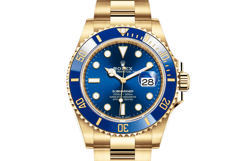 Rolex watch Submariner Date yellow gold and blue dial real in Relojería Alemana 