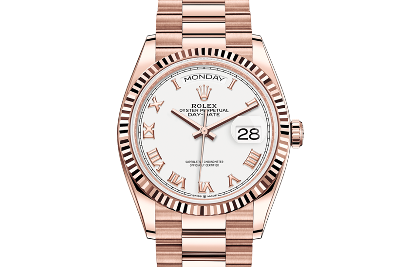 Rolex Day-Date 36 Everose gold and White Dial in Relojería Alemana 