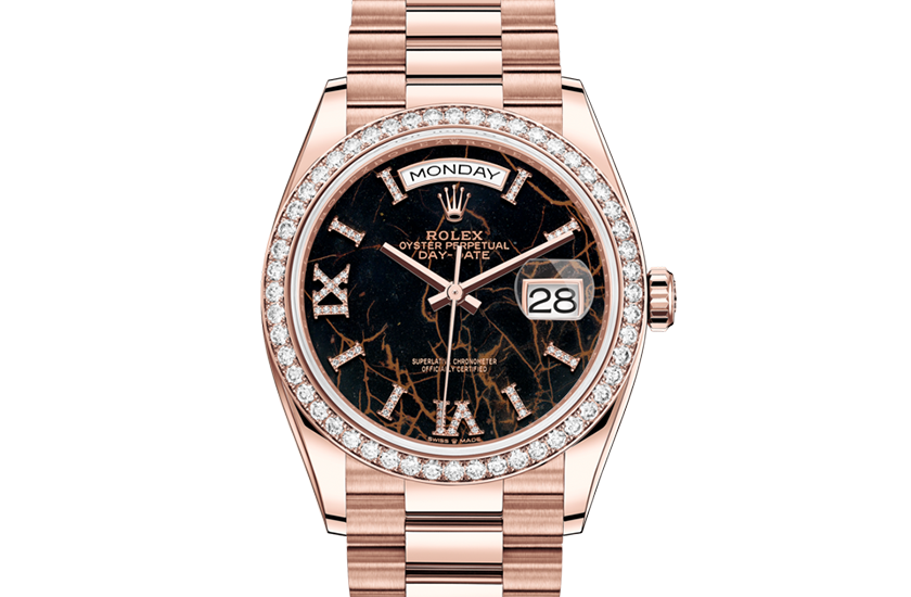 Rolex Day-Date 36 Everose gold, diamonds and Eisenkiesel dial set with diamonds in Relojería Alemana 