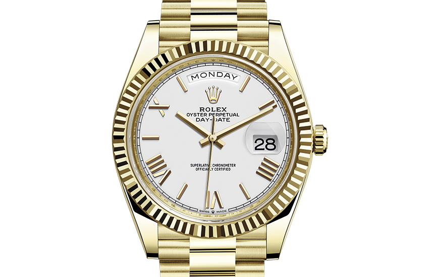 Rolex Day-Date 40 yellow gold and White Dial in Relojería Alemana 
