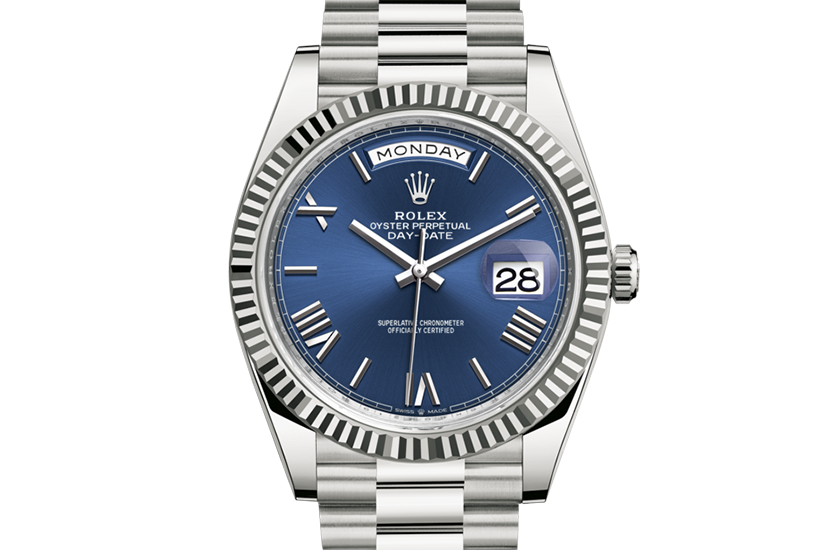 Rolex Day-Date 40 white gold and vivid blue dial in Relojería Alemana 