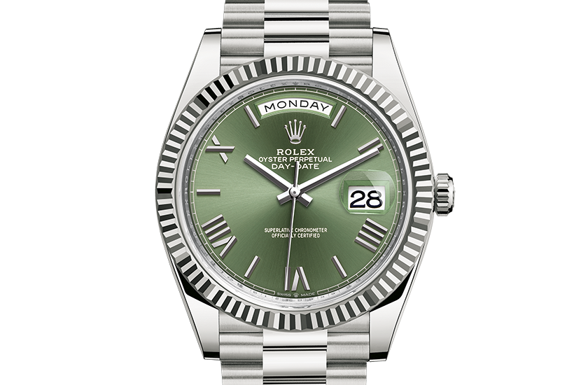Rolex watch Day-Date 40 white gold and Olive Green Dial  in Relojería Alemana 