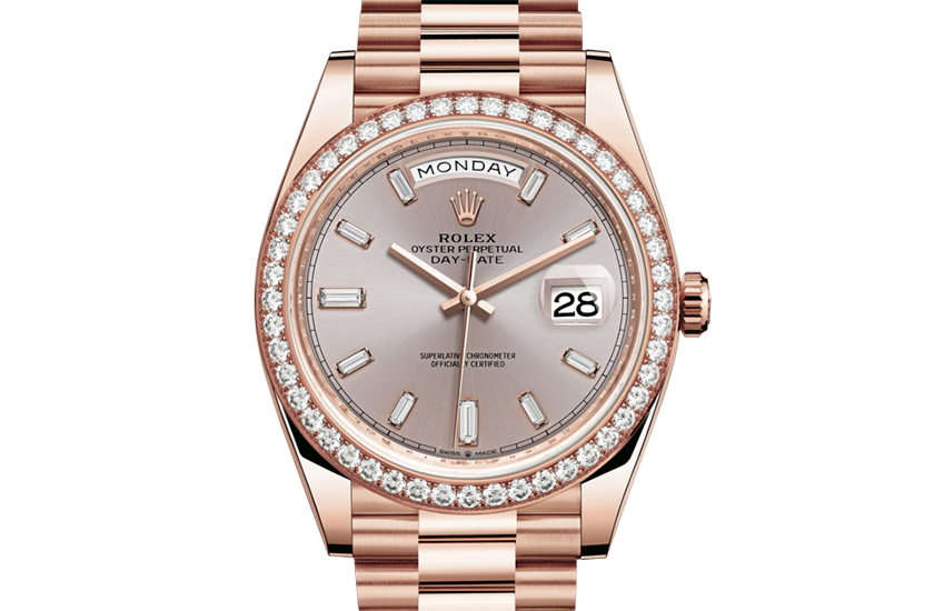 Rolex Day-Date 40 Everose gold, diamonds and sundust dial set with diamonds   in Relojería Alemana 