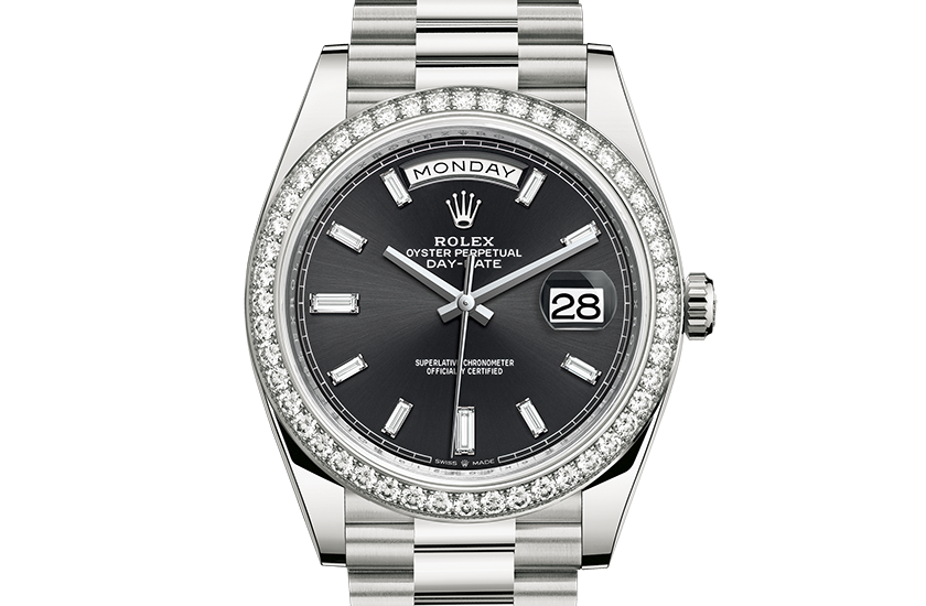 Rolex Day-Date 40 white gold, diamonds and Black Dial set with diamonds in Relojería Alemana 
