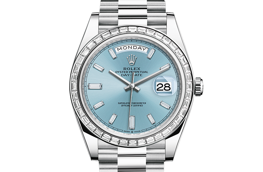 Rolex Day-Date 40 de platinum and blue dial glaciar in Relojería Alemana 