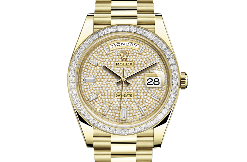 Rolex Day-Date 40 yellow gold and diamonds diamond-paved dial in Relojería Alemana 