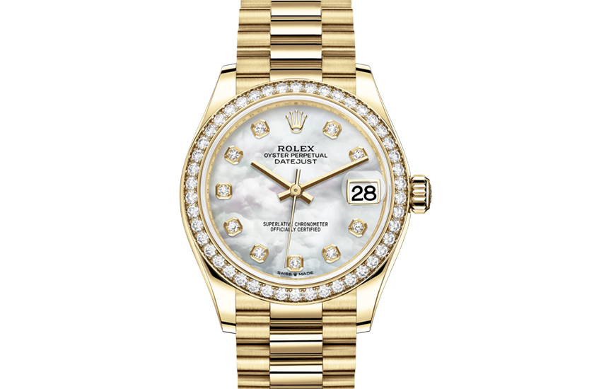 Reloj Rolex Datejust 31 de oro amarillo, diamantes y esfera de nácar blanco engastada de diamantes  de Relojería Alemana 