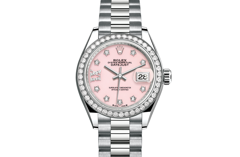 Rolex Lady-Datejust white gold, diamonds and PINK OPAL DIAL set with diamonds in Relojería Alemana