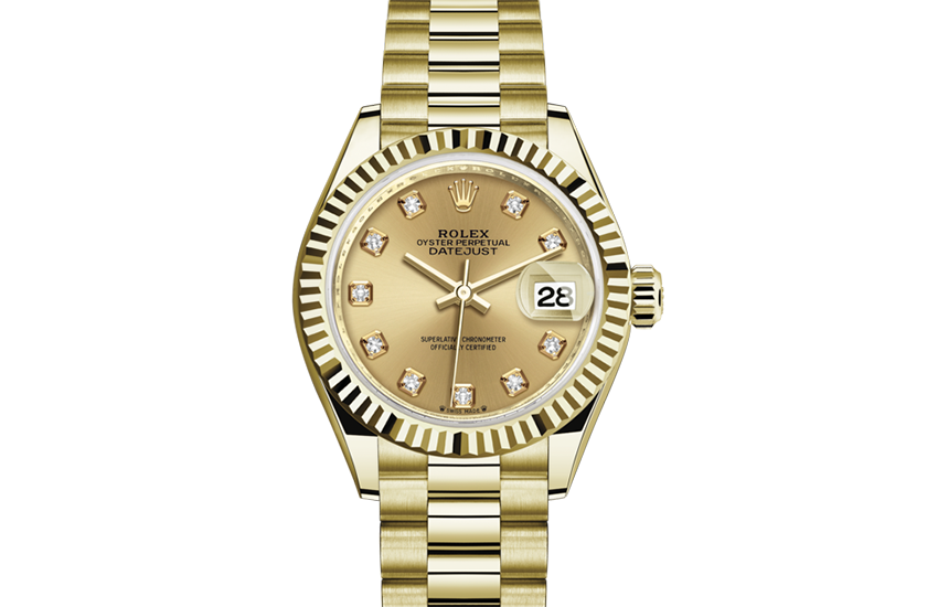 Rolex Lady-Datejust yellow gold and champagne-colour dial set with diamonds in Relojería Alemana
