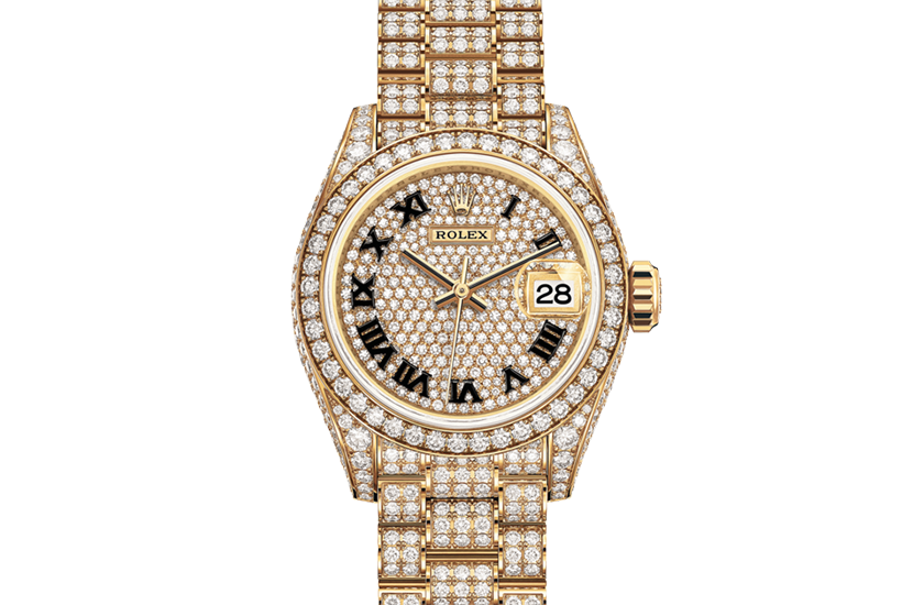 Rolex Lady-Datejust de oro amarillo, diamantes y esfera pavé diamantes en Relojería Alemana