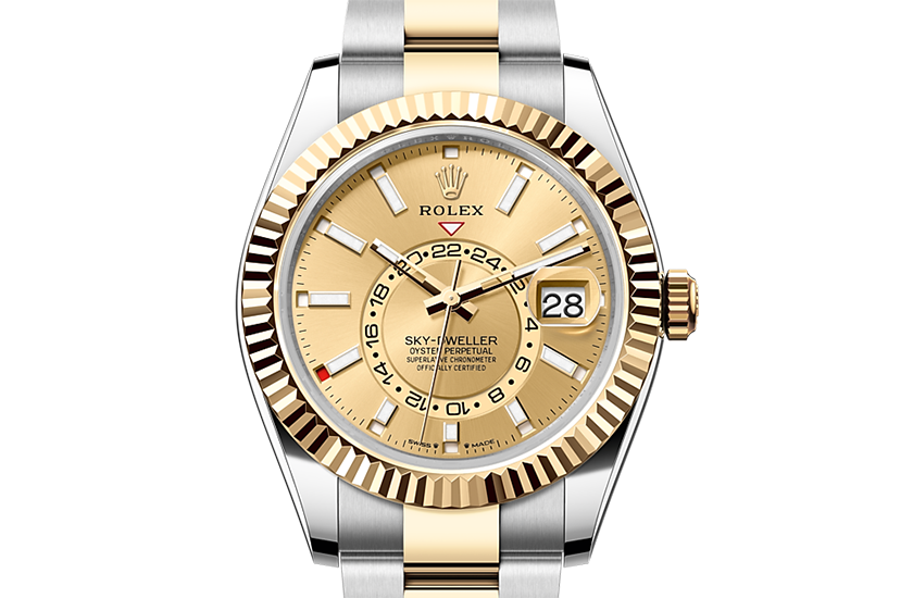 Rolex Sky-Dweller white gold and champagne and steel dial in Relojería Alemana