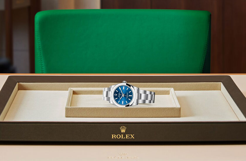 Reloj Rolex Oyster Perpetual 34 acero Oystersteel y esfera color azul vivo watchdesk en Relojería Alemana
