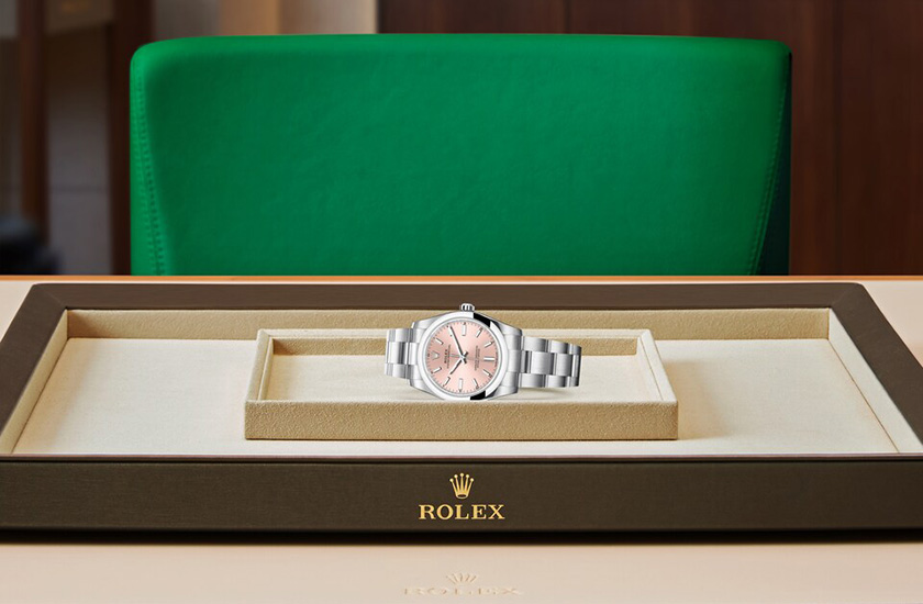 Rolex watch Oyster Perpetual 34 Oystersteel and pink dial watchdesk in Relojería Alemana