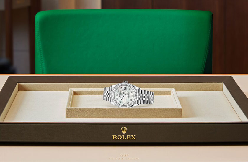 Reloj Rolex Datejust 36 acero Oystersteel, oro blanco, diamantes y esfera de nácar blanco engastada de diamantes watchdesk en Relojería Alemana