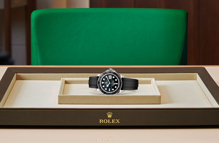 Presentation reloj Rolex Yacht-Master 42 white gold and falcon’s eye dial  in Relojería Alemana