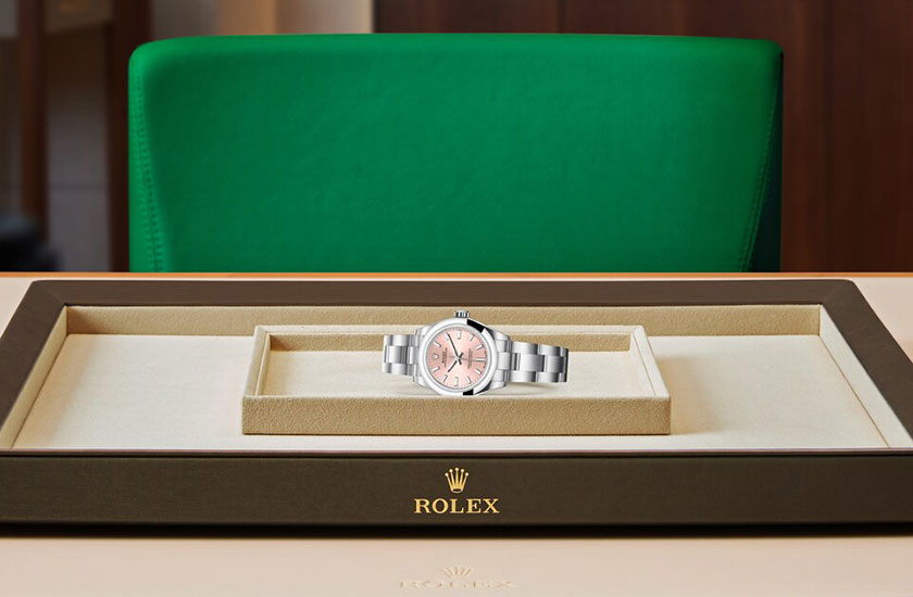 Rolex Oyster Perpetual 28 de acero Oystersteel y esfera rosa watchdesk en Relojería Alemana